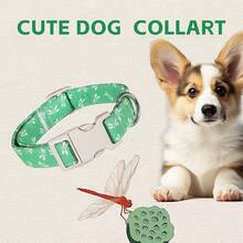 Green Dragonfly Dog Collar - Adjustable Mint Green Insect Print Pet Collar With Grey Buckle & Silver D-Ring - Fresh Spring Puppy Neckband For Small Medium Dogs - Green - View 4