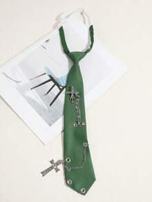 1pc Unisex Fashion Faux Crystal Skull Cross Tie Clip, Simple & Versatile For Daily, Party, Performance, Available In Grey/Black/Red - A - View 7