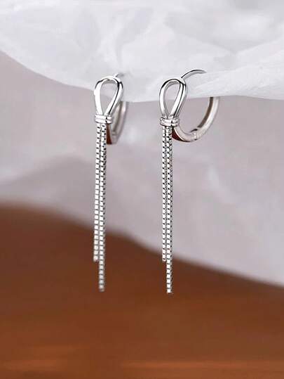 1 Đôi bông tai tua rua dài thắt nút tối giản bằng bạc Sterling S925, kiểu dáng thời trang tinh tế, thanh lịch, phù hợp cho phụ nữ đeo hàng ngày, món quà trang sức cao cấp.