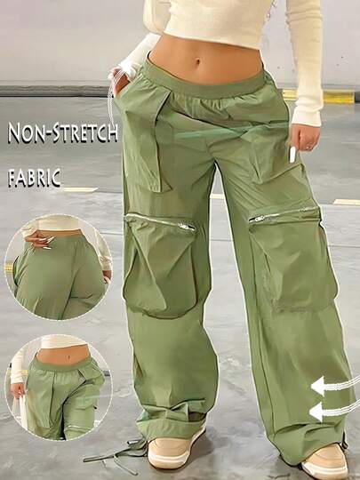GILIPUR Y2K Women's Straight Loose Green Cargo Wide Leg Pants, Multi Pocket Design, Casual Retro, Elegant Bottoms, Street Style Spring