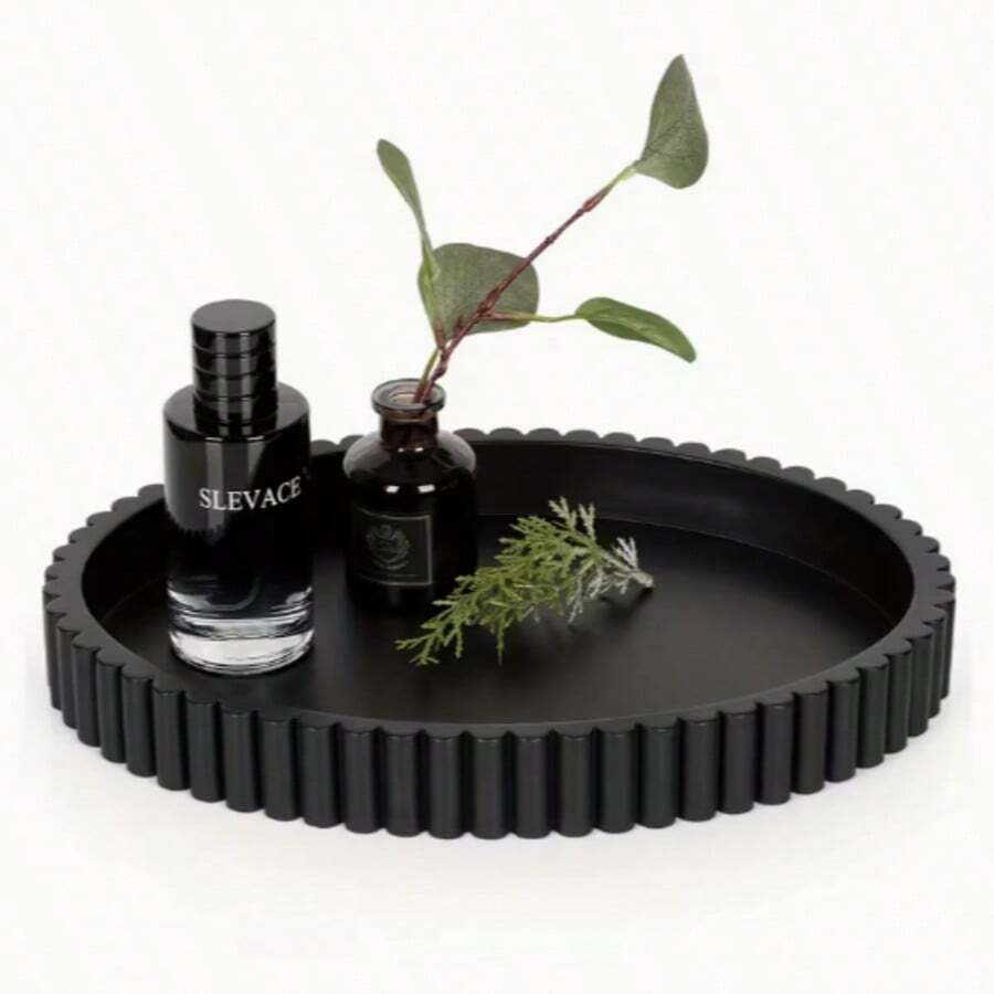 Nampan Bulat Silikon Hitam Modern, Cocok untuk Desain Sederhana Dekorasi Meja Kopi dan Dekorasi Pusat Seni, Sangat Cocok untuk Dekorasi Rumah, Pajangan Parfum, Dekorasi Pusat Mode dan Dekorasi Kedai Kopi - A - View 1