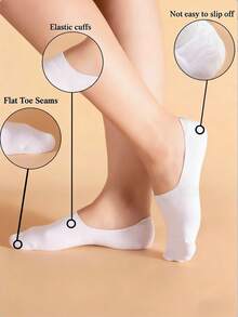 5/10双装女士白色船袜，时尚半趾纯棉透气短袜 - 白色 - 查看 3