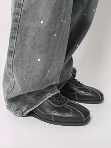 男士黑色休闲通勤牛津鞋，简约复古经典方头乐福鞋 - 黑色 - 查看 7