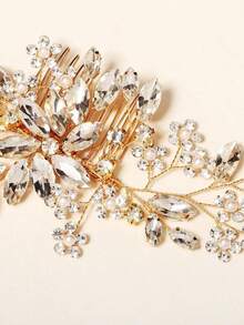 1pc Women's Luxury Style Faux Pearls , Crystals & Rhinestone Decor Hair Comb, Perfect For Bridal Updo Royal Boho Tiaras - 金子 - 查看 3