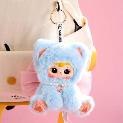  1pc Plush Blind Box, Cute ABS Face Cat Doll Pendant, 360° Rotating Eyes, 6 Regular Styles + 1 Hidden Angel Plush Cat Style (4% Chance), Collectible Sweet Gift For Girls (Non-Plush)