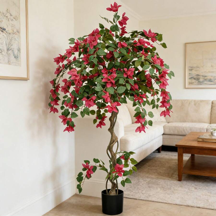 Large Artificial Bougainvillea Tree 3/4/5FT UV Resistant Faux Bougainvillea Flower Plant Real Touch Fake Rose Tree For Outdoor Indoor Realistic Silk Flower Tree For Garden Poolside Patio Wedding Easter Festival Home Room Decor - Màu Hoa hồng đỏ - Xem 1