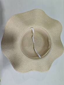 1顶女童草编宽檐帽，A-Z黑色字母标签，可定制度假防晒日常百搭帽，个性化定制户外帽 - 卡其色 - 查看 6