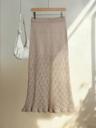 女士休闲优雅复古时尚性感纯色休闲优雅派对镂空荷叶边/荷叶边下摆半身裙镂空长裙沙滩度假休闲连衣裙，夏季/春季