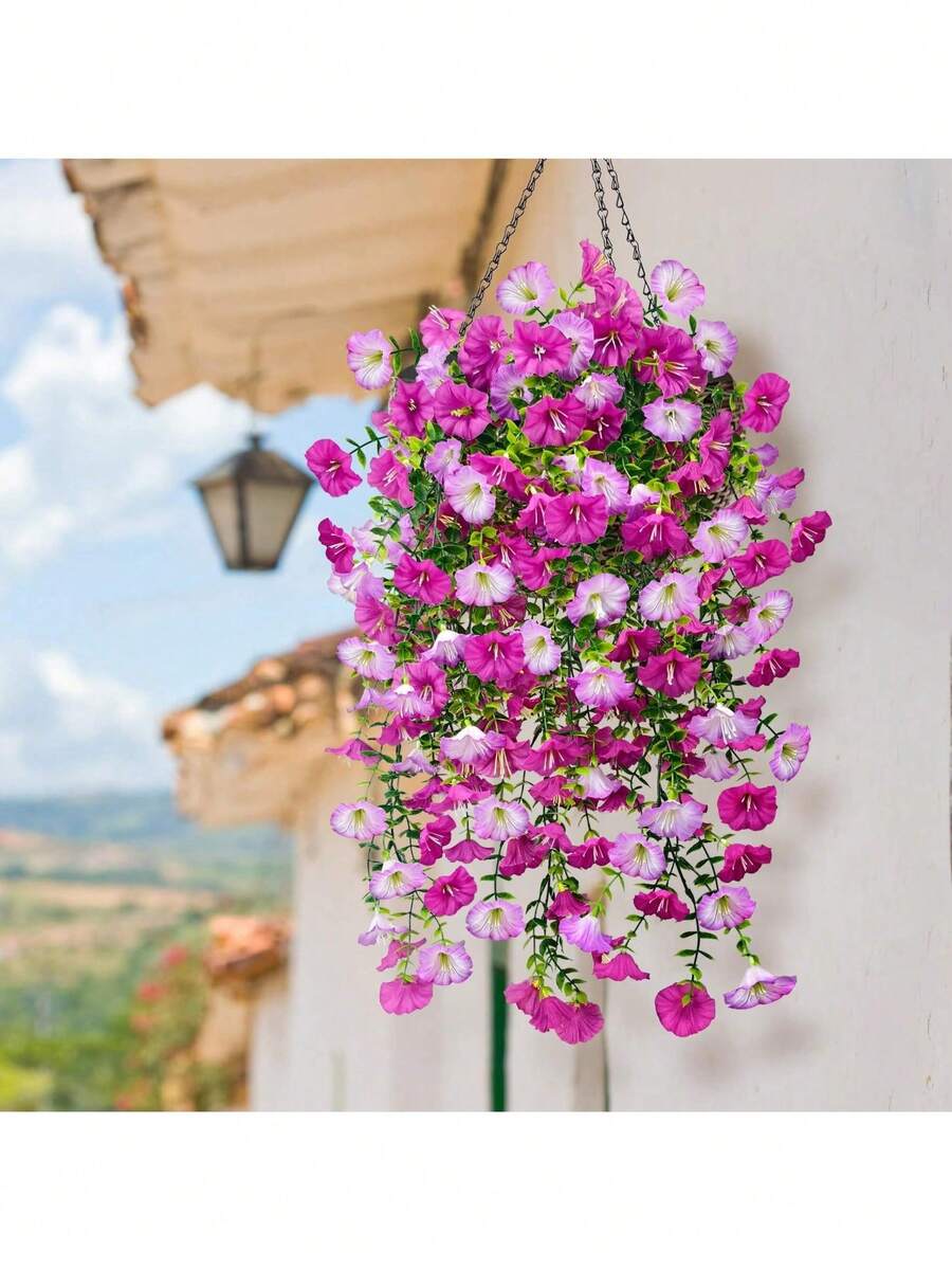 2/4/6/8 件装悬挂式人造丝花藤绿色桉树植物，户外防紫外线，适用于婚礼、门廊、客厅、办公室墙面、庭院、书架、家居装饰 - 紫紅+漸層紫色 - 查看 1