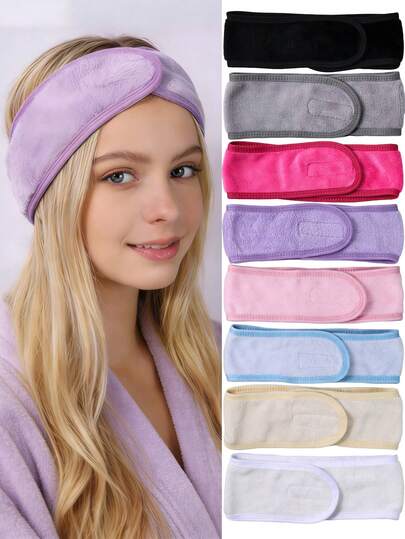 3/4/8Pcs Girls Facial Spa Headbands, Adjustable Makeup Head Wrap With Magic Tape, Sweat Hair Towel For Yoga Sport, Face Wash, Shower And Daily Use