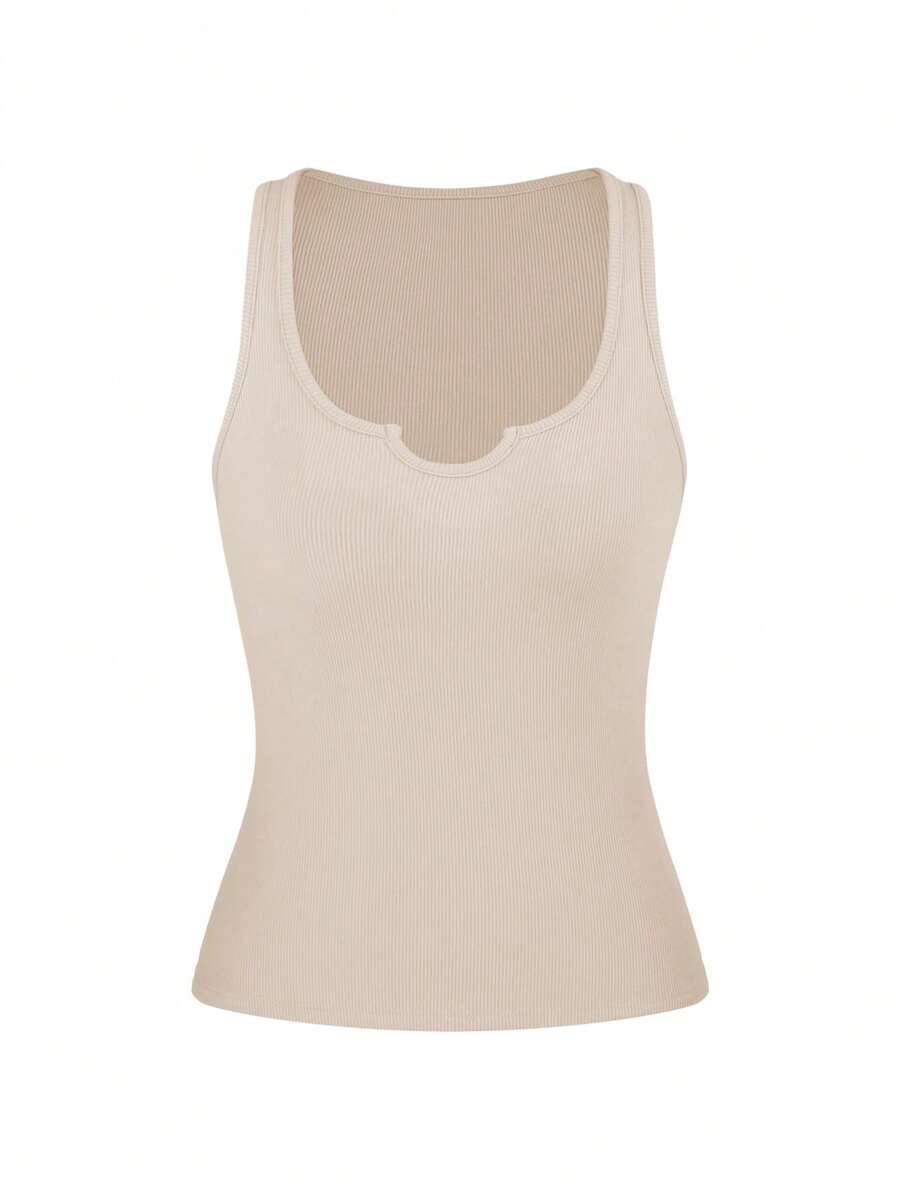 Top de punto acanalado casual deportivo, versátil y elástico para uso diario en verano - Albaricoque - Ver 1