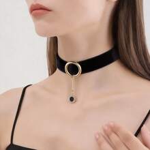 Gargantilla con diseño de diamante de imitación con diseño de redondo - Negro - Ver 2