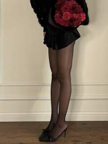 1 đôi quần tất nylon mỏng màu đen dành cho nữ, mềm mại, nhẹ, co giãn cao, mịn màng và thoải mái để mặc hàng ngày. - màu đen - Xem 5