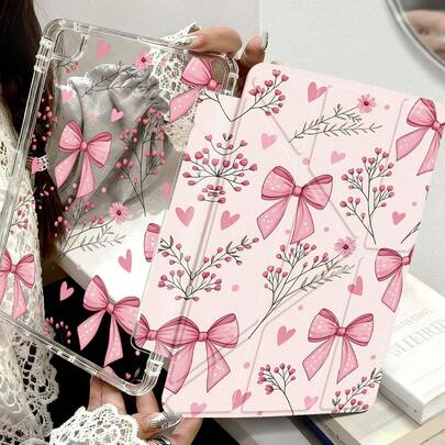 Ayotu Ốp lưng dạng gập có chân đế chữ Y, họa tiết hoa hồng nhỏ và nơ hồng, tương thích với iPad A16, Pro 13, 12.9, 11, Air 11, 13, Mini, Air 11 inch, Kindle (thế hệ thứ 11 - ra mắt năm 2024).