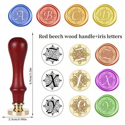 1 Stück Iris Serie Wachssiegel Stempel, Buchstaben A~Z verfügbar, einzelner Stempel + Rosenholzgriff, Retro Stil, für handgemachte Geschenke, Umschlagversiegelung, Feiertags-Karten, Verlobungs-/Hochzeitseinladungen, Geschenkverpackung, Wachs nicht enthalten