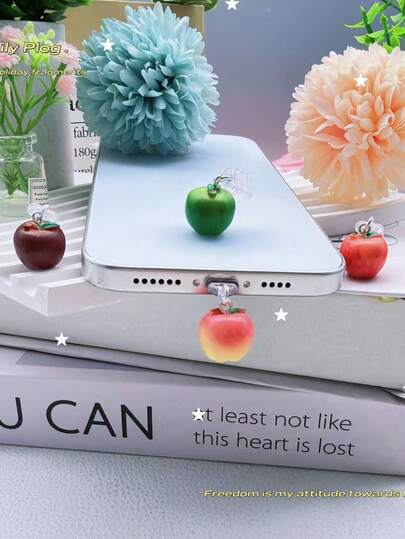 Cute Apple Phone Dust Plugs, Mini Simulation Fruit Charging Port Protectors, Kawaii Food Decorative Dust Plugs.