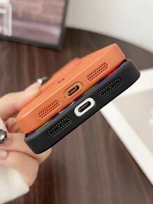 奢华电镀仿皮磁吸手机壳，兼容 17 Pro Max、17 Air、17、16、15、14、13 Pro Max，柔软镜头保护后盖 - 橘色 - 查看 6