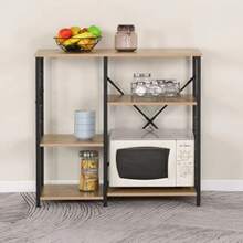 Estantería de cocina para hornear, barra de café, con ganchos, soporte para microondas, estructura metálica, acabado imitación madera. - Marrón - Ver 8