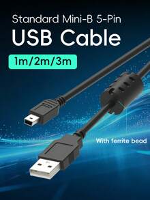 Cable de carga y transferencia de datos de alta velocidad USB A a Mini B de 5 pines, compatible con GP2X F200/Wiz, controlador PS3, serie PSP, NDSi - Negro - Ver 3