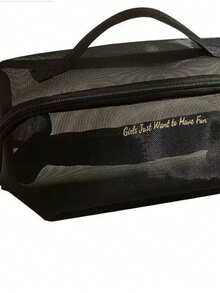 网状拉链化妆包，旅行洗漱包 - 黑色 - 查看 3