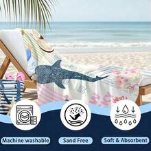 1 PC Marine Life, Whale Shark And Tropical Fish, Collage Art Style Beach Towel, Large Quick Dry Sand Proof Towel For Beach Pool Travel, Soft Lightweight Summer Bath Towel - trắng - Xem 2
