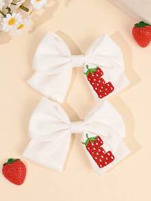 2个装 26个字母草莓刺绣发夹，可爱水果发卡，柔软面料鳄鱼夹，适合婚礼、生日派对、日常佩戴，甜美草莓发卡，节日礼物，婴儿发饰 - 彩色 - 查看 34
