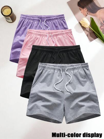Women's Solid Color Outdoor Casual Shorts With Elastic Waistband And Pockets, Suitable For Fitness, Home, Yoga, Perfect Gift For Moms And Girlfriends Summer