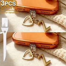 可爱三件套防尘塞爱心吊坠套装，包含2个Type-C USB-C防尘塞和1个清洁刷，防尘USB-C插头盖，适用于 17-15以及 14-5 Lightning接口。 - 彩色 - 查看 17