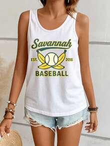 Women's Vest Savannah Baseball Est 2016 Banana And Ball Design Printed, Elegant And Fashionable With Feminine Charm. Ideal For Holiday Gifts. Saint Patrick's Day, Mother's Day, Valentine's Day Gifts. Suitable For Spring And Summer Seasons. Refreshing, Exquisite And Magnificent. Suitable For Casual, Sports, Vacation, Travel, Beach Wear And Daily Wear. Versatile And Suitable For All Occasions. Elegant Women's Sets, Shirts, Pink Summer Outfits, Vacation Outfits For Women. - trắng - Xem 3