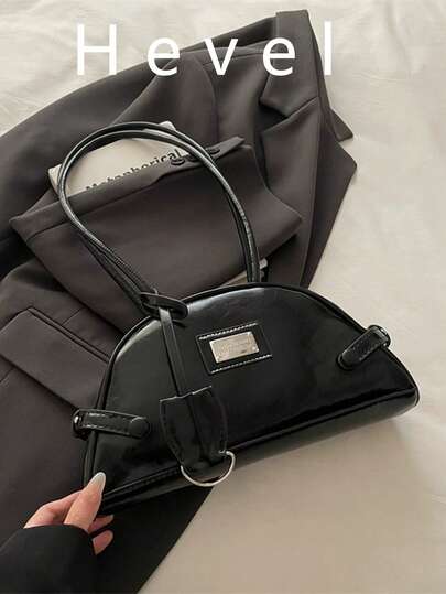 Hevel,Solid Color Versatile Hardware Label Design Personalized Handbag With Hanging Accessories, Soft And Smooth Leather Elegant Women's Shoulder Bag, Suitable For Shopping, Wallets, Shopping, Young Women, College Students, Newcomers, And White-Collar Workers. They Are Very Suitable For Offices, Universities, Work, Business, Commuting, Outdoor Activities, Travel, And Outings,Black Bag,Handbags For Women