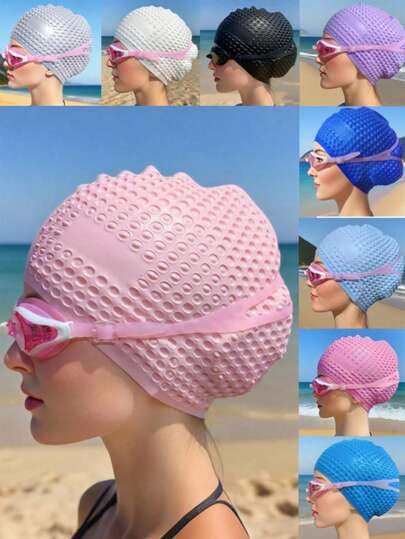 1set Waterproof Swim Cap For Men And Women - High Elasticity, Ear Protection, And Long Hair Coverage - Large Elastic Silicone Diving Cap, Silicone Swimming Cap, High Elasticity, Thickened Design Suitable For Long And Short Hair, Keeps Hair Dry, Easy To Remove, Suitable For Outdoor Water Sports, Durable Swimming Accessories - Ideal Choice For Valentine's Day, Carnival, Beach Essentials, Beach Accessories, Pool Float