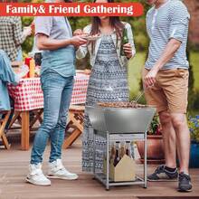 24 Inch Stainless Steel Outdoor Fire Pit With Grill 3-In-1 Wood Burning Fire Pits For Outside Square Firepit With Wood Storage And Ash Pan For Camping Patio Bonfire And BBQ - A - 查看 7