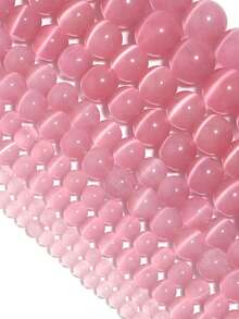 1串粉色猫眼散珠，DIY猫眼圆珠，猫眼散珠，DIY项链手链饰品配件，约48-50颗 - 粉紅色PK - 查看 2