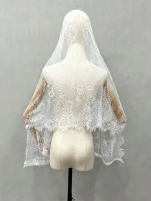 Bride Lace White Shawl Veil Shawl, Black Latin Wedding Veil Halloween Valentine's Day Valentines Autumn Accessories - 白色 - 查看 2
