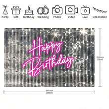 1 Peça Painel de Aniversário com Lantejoulas Prateadas, com Bottom de Lantejoulas Prateadas e Design de "Feliz Aniversário" em Néon Rosa, Adequado para Decoração de Festa de Aniversário de Estilo Princesa para Meninas e Mulheres, Bottom de Fotografia, Decoração da Mesa de Bolo - Multicolorido - Visão 8