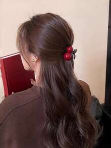 1-2个安库拉红色樱桃发夹，精致优雅的侧刘海/马尾发夹，发饰 - 彩色 - 查看 10