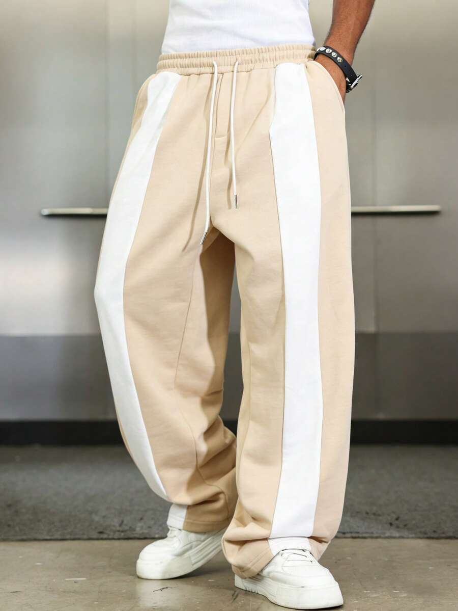 Quần dài nam kẻ sọc thời trang có dây rút ở eo, kiểu dáng thường ngày, thích hợp cho mùa hè. - Màu Khaki - Xem 1