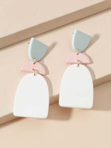 1 Pair Bohemian Style Geometric Semi-Oval Acrylic Pendant Earrings, Music Festival Party Gift For Women - White - View 2