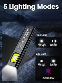 1pc Portable LED Keychain Flashlight With COB Side Light, USB-C Rechargeable Mini Flashlight, EDC Pocket Lantern, Floodlight Work Lamp, With Magnet, Camping Equipment - Black - View 5