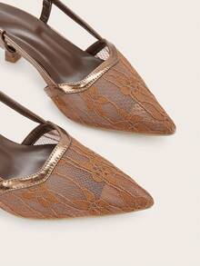 Women's 2025 New Fashion Metal Buckle Pointed Toe High Heel Pumps - Brown - View 5