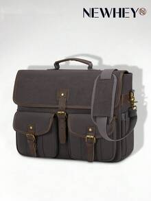 NEWHEY Canvas Messenger Bag Men 17.3 Inch Laptop Bag Waterproof Computer Briefcase Retro Satchel Bag Large Shoulder Bag - Multicolor - View 9