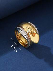 光滑铜质心形锁扣女士大号戒指，时尚迷人，适合送礼和日常佩戴 - 雙色 - 查看 6