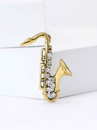 Vintage Rhinestone Saxophone Brooches - Musical Instrument Pins For Women Casual Party Jewelry Accessories / Friends Gifts Badges Decoration