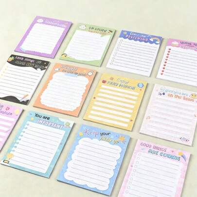 Notatnik dla dziewcząt, kreatywna kreskówka, zdejmowane naklejki, kolorowy, marzycielski i uroczy wzór – płynne pisanie, łatwe do rozrywania i używania, bez wyciekania atramentu – nadaje się do nauki oznaczania, organizacji biura i domowych notatek – najlepszy wybór do nauki w biurze, zapisywania kluczy