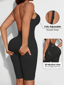 Suprenx 一件式露背塑身衣，女士收腹连体裤，无缝全身塑形无袖连体裤，情人节特别版 - 黑色 - 查看 6