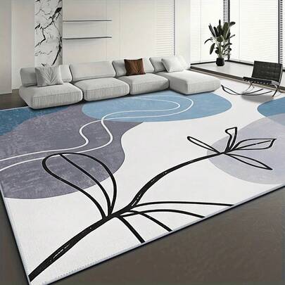 1pc Modern Refreshing Blue-Gray-White Abstract Plant Curve Pattern Rug. Velvet Material Weighs Approx. 850g, Thickness Approx. 0.6cm. The Rug Is Wear-Resistant, Anti-Slip, And Easy To Clean. Multiple Sizes Available. Suitable For Kitchen/Living Room/Dining Room/Bedroom/Balcony/Bathroom/Study, Perfect Choice For Home Decor.