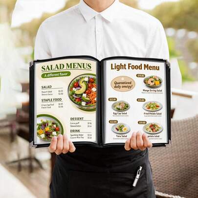 A4 Loose-Leaf Binder | Transparent PVC Menu Display Folder/Kitchen Recipe Organizer/Cash Register File Folder | Restaurant Menu Stand/Family Memorabilia Album/Commercial Document Storage Box | Waterproof And Wear-Resistant Leather-Like Material, Loose-Leaf Expandable, Can Store Menus/Recipes/Photos/Certificates/Receipts, Suitable For Catering Stores/Home Kitchens/Office Cash Registers In Multiple Scenarios