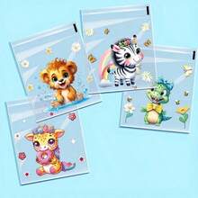 100pcs 4-Color Assorted Animal Theme Self-Sealing Bags, Transparent PP Resealable Gift Bags With Giraffe, Zebra, Elephant And Bee Designs, Suitable For Birthday, Party Favors And Craft Miniature Gift Bags - View 3