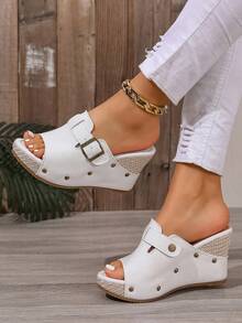 PU Rubber Bag, 0.27 High Heel, Chunky T-Strap - trắng - Xem 3