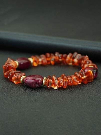 1件装女士彩色不规则亚克力珠手链，手工串珠，百搭饰品，适合女孩佩戴，可作礼物